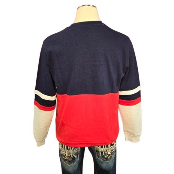 FILA Men Colorblock Logo Sweatshirt Navy/White/Red Long Sleeve Pullover Size  L - Picture 3 of 12